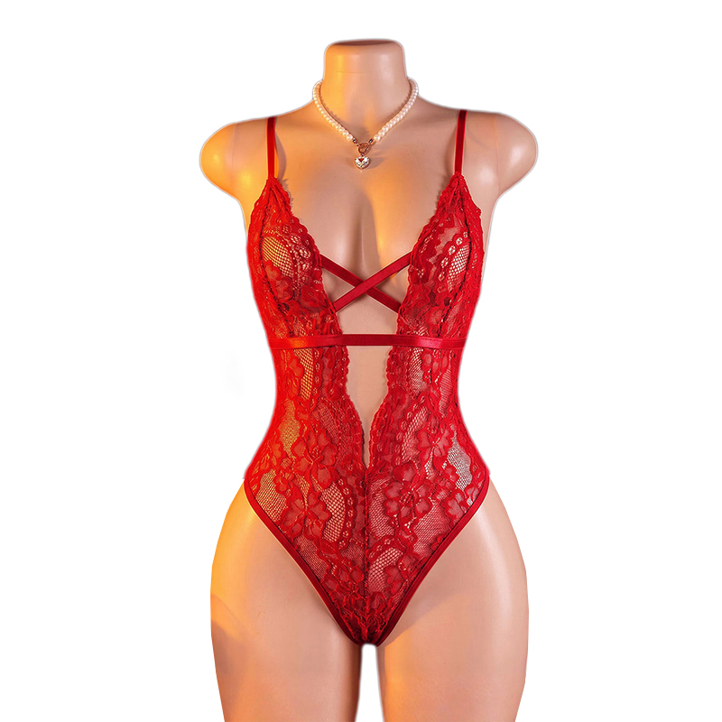 Lingerie - セクシーな女性用下着、エキゾチックなバックレスレースボディスーツ、透け感のあるホローデザインのエロティックランジェリー。