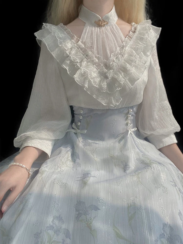 女性用花柄ロリータワンピースドレス 韓国風 2026年夏 イ - French Vintage Floral Midi Dress のレビューと価格
