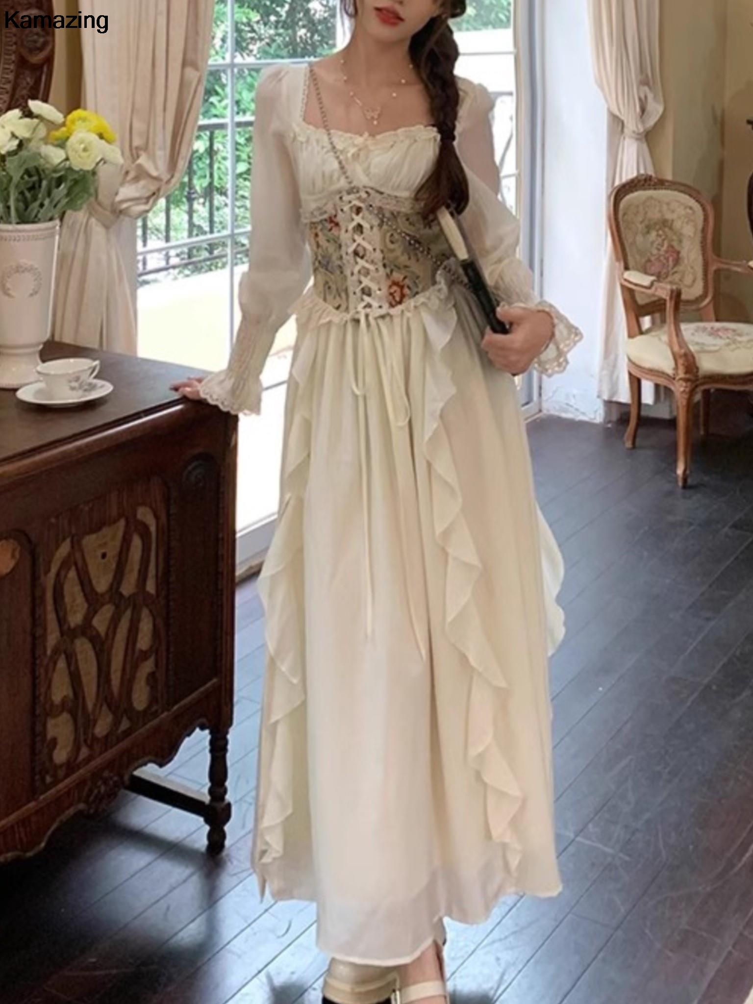 女性のためのヴィンテージのフレンチコルセット正午ドレス,エレ - French Vintage Floral Midi Dress のレビューと価格