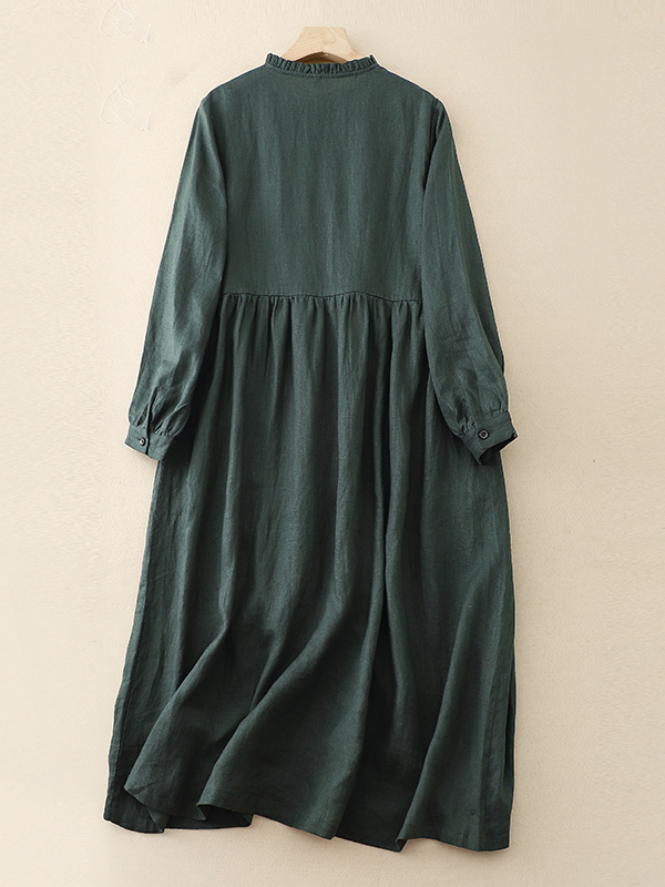 カジュアルルーズコットンリネン長袖ドレス女性の春秋の新スタイ - Casual Loose Linen Shirt Dress のレビューと価格