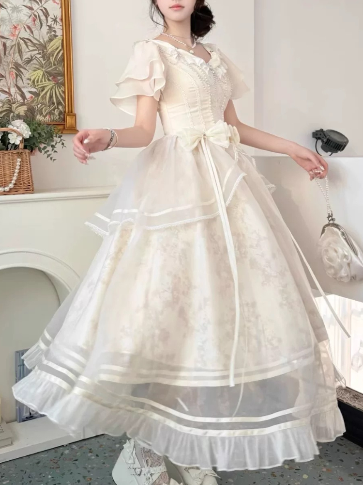 フォレストスタイル甘いヴィンテージ弓デザインドレス女性スリム - French Vintage Floral Midi Dress のレビューと価格