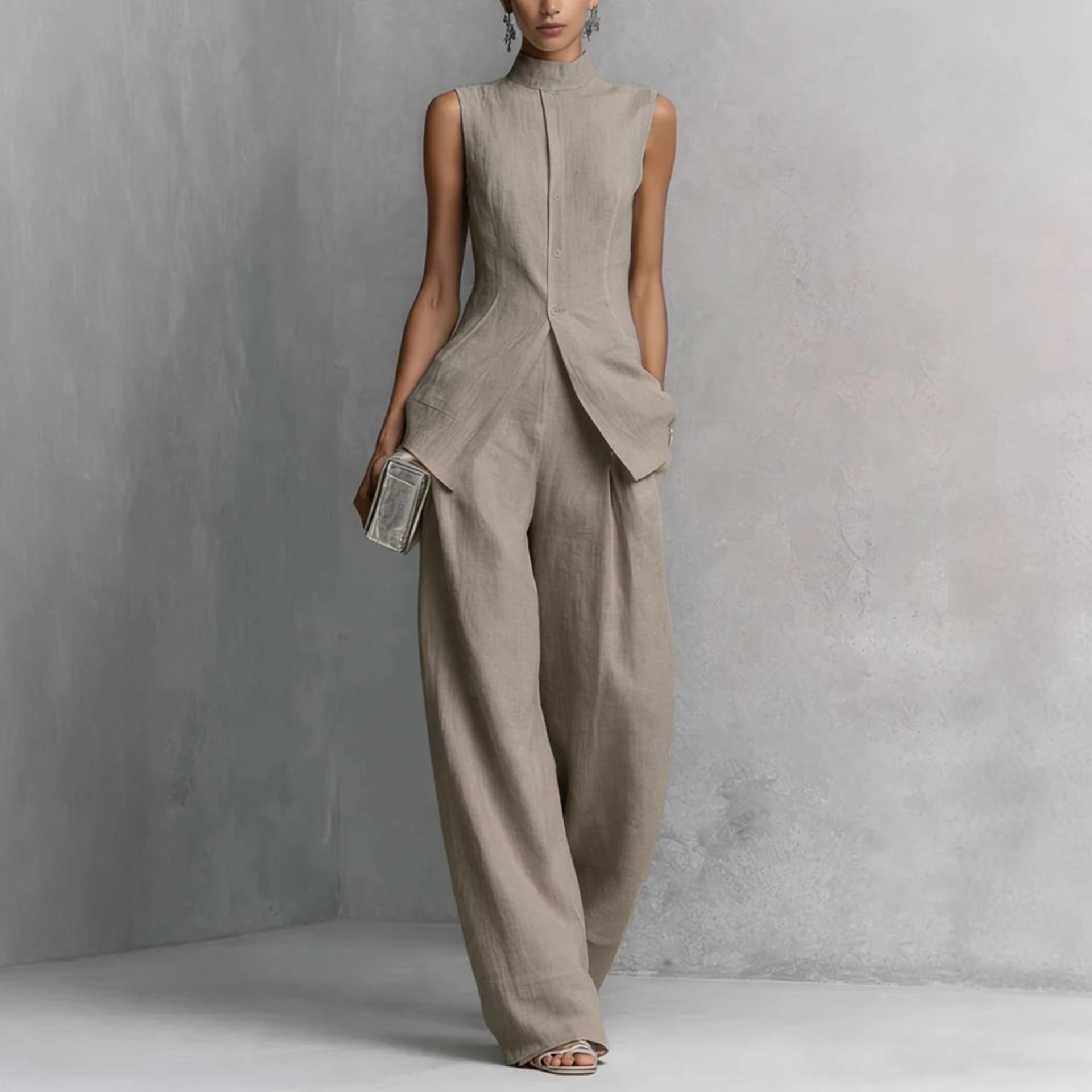 2026年、綿麻素材の無地シャツと、おしゃれなノースリーブパ - Casual Loose Linen Shirt Dress のレビューと価格