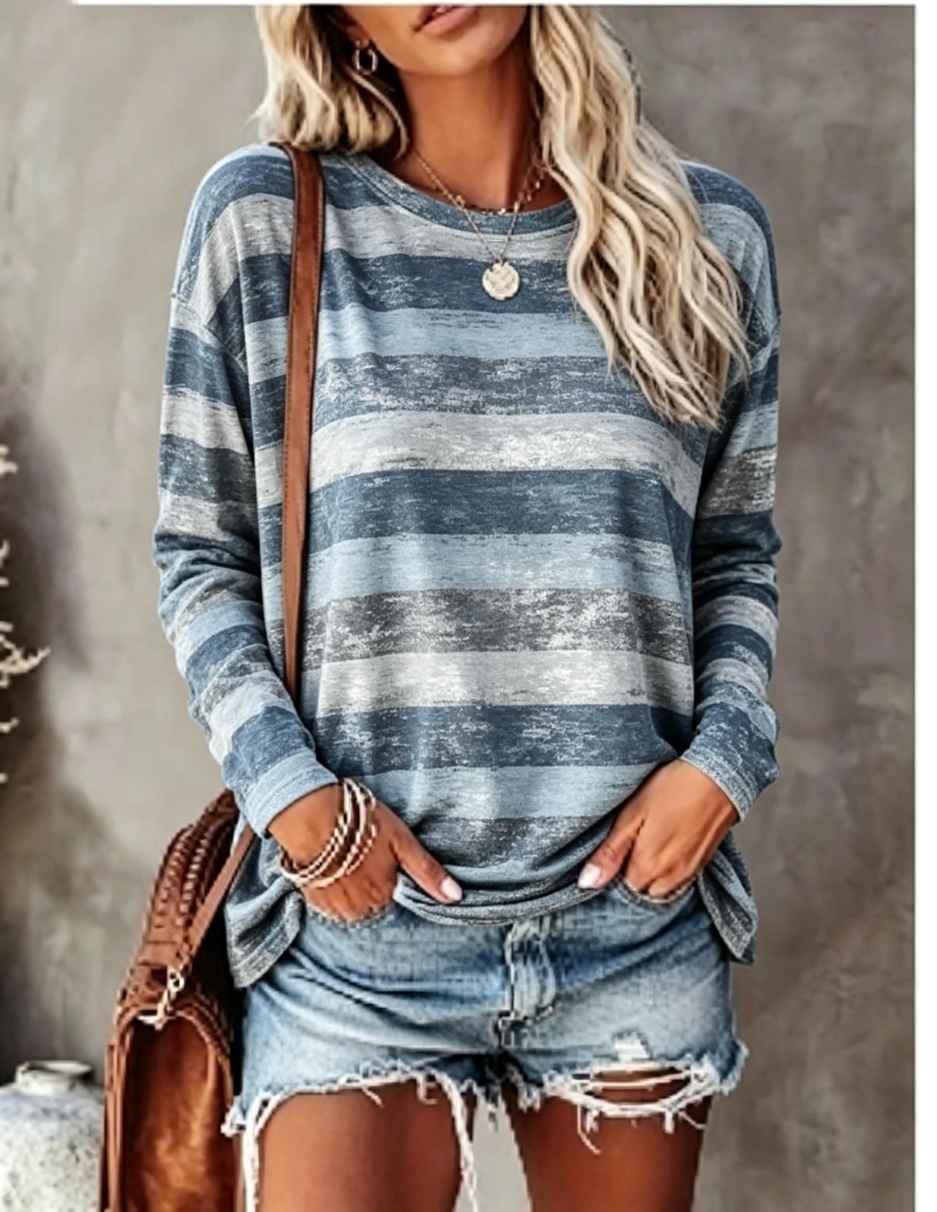 レディース 長袖Tシャツ ヴィンテージ風 ダメージ加工 カラ - Blouses のレビューと価格