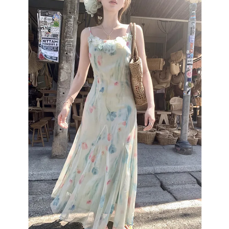 かわいい甘い Y2k 日本のミディドレス女性レース花柄デザイ - French Vintage Floral Midi Dress のレビューと価格