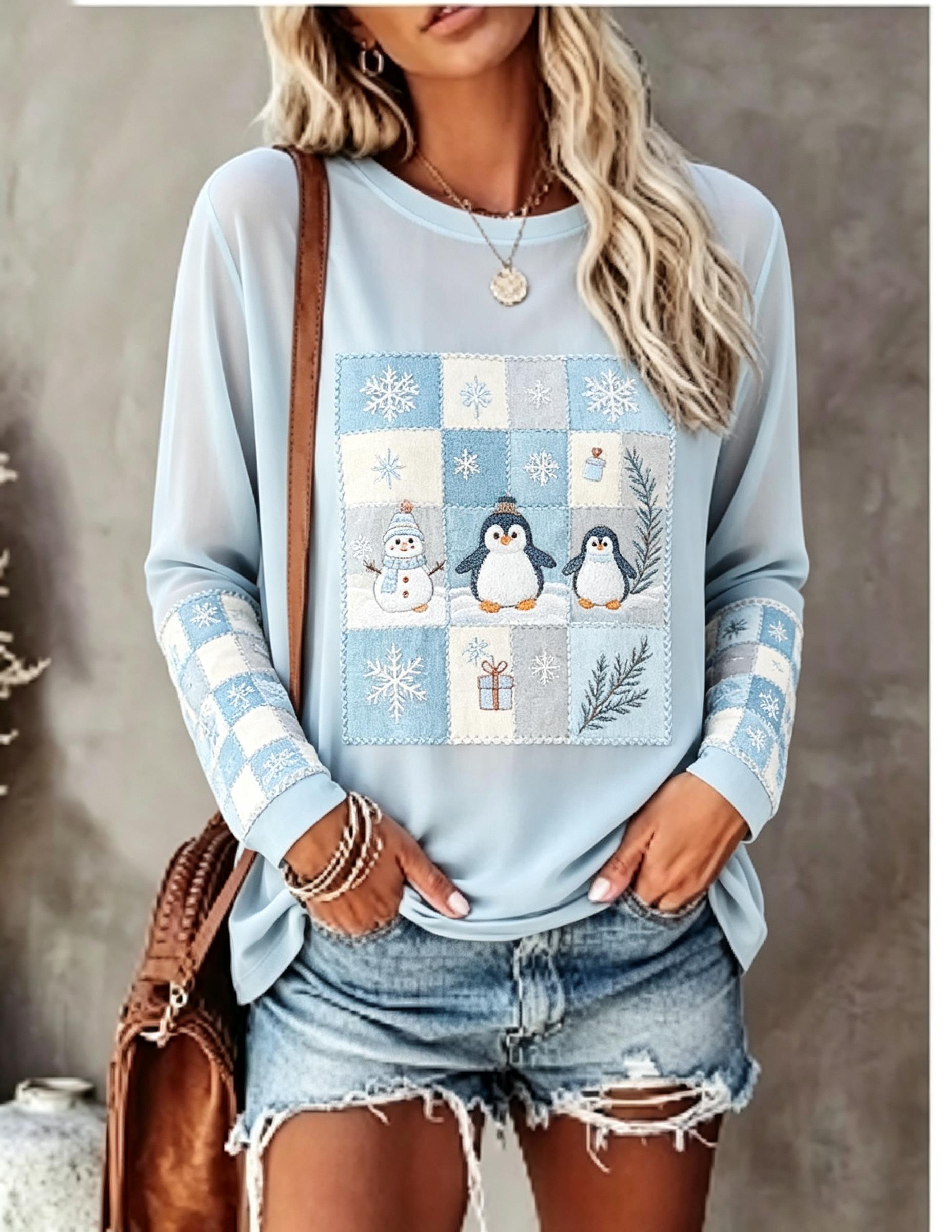レディース 長袖Tシャツ、フォックス、ウサギ、パッチワーク、 - Blouses のレビューと価格