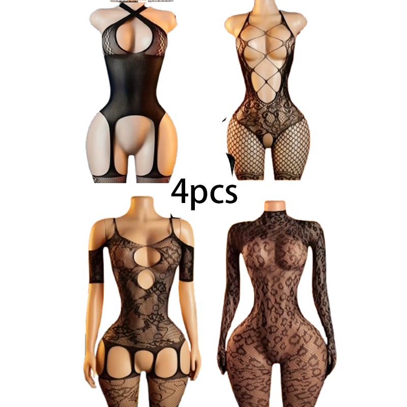 4ピースセクシーランジェリーセット：女性用メッシュボディスト - Lingerie のレビューと価格