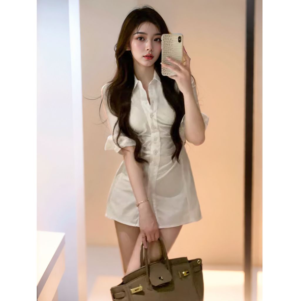純粋な欲望韓国風デザインセンシュアルシャツワンピースレディー - Korean Style A Line Shirt Dress のレビューと価格